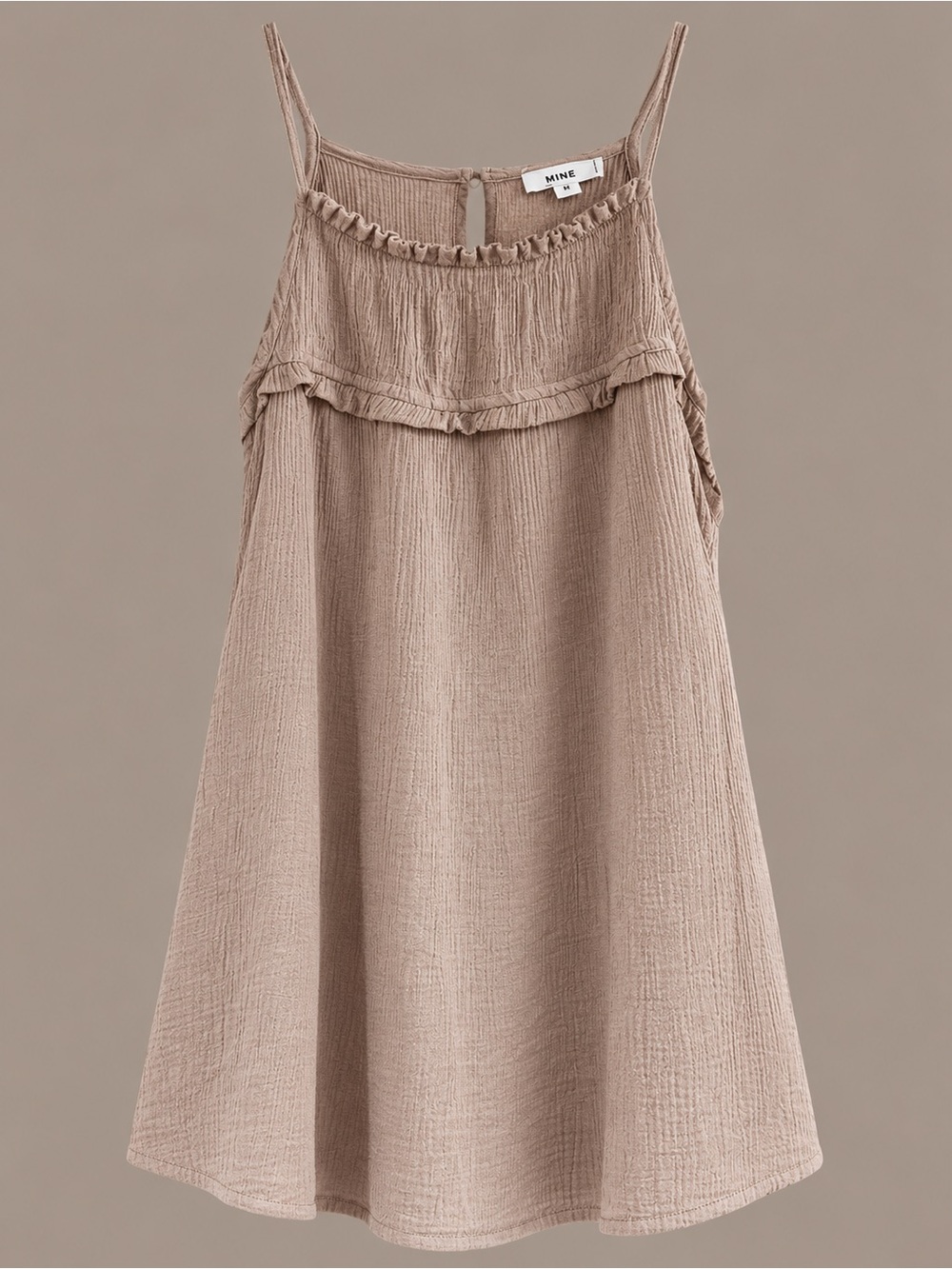 MINE Beige Textured Ruffle tank top